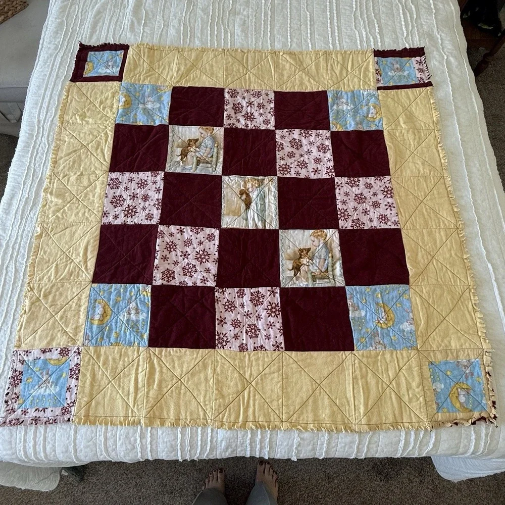 Handmade Rag Quilt Baby Toddler Flannel Cotton Soft Cozy Quality Natural 46x46